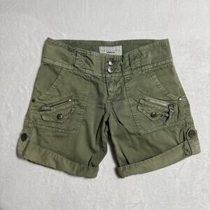 Sanctuary Shorts Womens 25 Green Cargo Utility Twill Cuffed Pockets Button Zip